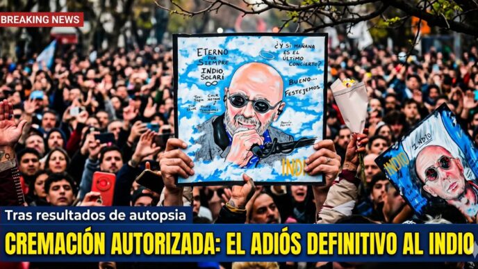 Multitudinaria despedida al Indio Solari. Carteles de fanáticos tras la autopsia oficial que confirmó el ACV y la autorización de la Justicia para su cremación.