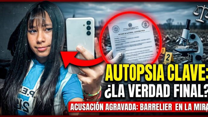 Caso Agostina Vega autopsia forense. Imagen de la adolescente junto a un informe médico y elementos periciales que definirán el futuro de Claudio Barrelier.
