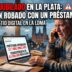 Jubilado angustiado siendo víctima de una estafa virtual bancaria en La Plata, mirando un préstamo falso de un millón de pesos en su computadora.