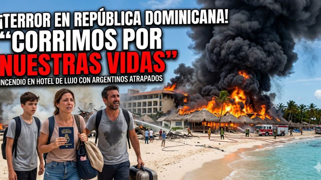 Imagen dramática optimizada de la evacuación de turistas argentinos del hotel Viva Dominicus en República Dominicana por un voraz incendio.