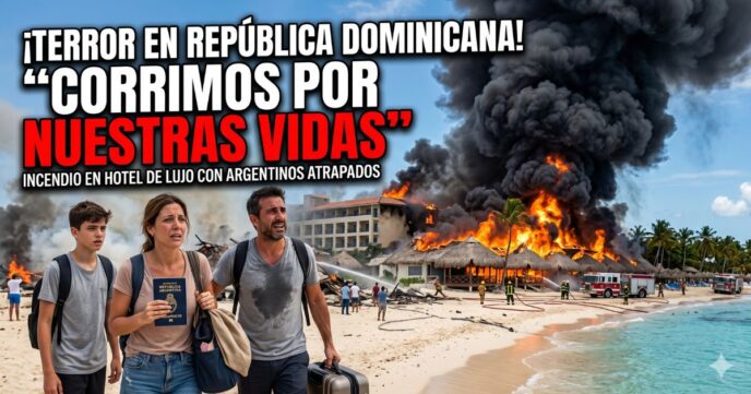 Imagen dramática optimizada de la evacuación de turistas argentinos del hotel Viva Dominicus en República Dominicana por un voraz incendio.