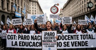 Multitudinaria protesta de la CGT anunciando el paro nacional docente contra el hambre y el ajuste de Milei.