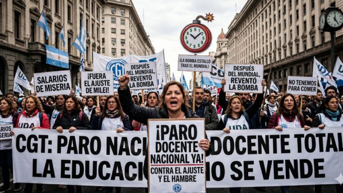 Multitudinaria protesta de la CGT anunciando el paro nacional docente contra el hambre y el ajuste de Milei.