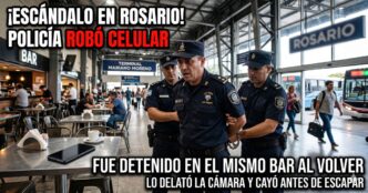 Cámara de seguridad capta a un policía que robó celular en Rosario dentro de un bar de la Terminal Mariano Moreno.