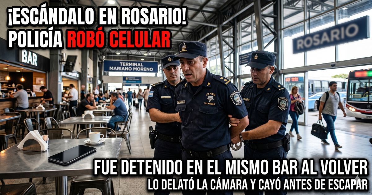 Cámara de seguridad capta a un policía que robó celular en Rosario dentro de un bar de la Terminal Mariano Moreno.