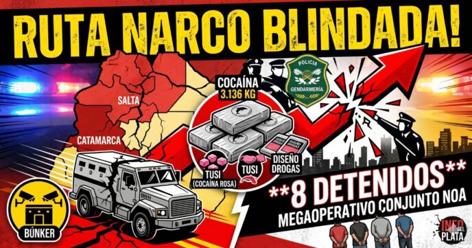 Megaoperativo policial: desarticulan red narco VIP entre Salta y Catamarca. Secuestro de cocaína con sello del delfín, tusi y 8 detenidos.