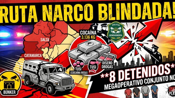 Megaoperativo policial: desarticulan red narco VIP entre Salta y Catamarca. Secuestro de cocaína con sello del delfín, tusi y 8 detenidos.