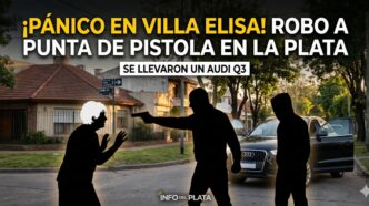 Ilustración del dramático asalto en Villa Elisa: ladrones encañonan a una jubilada para robarle su Audi Q3.