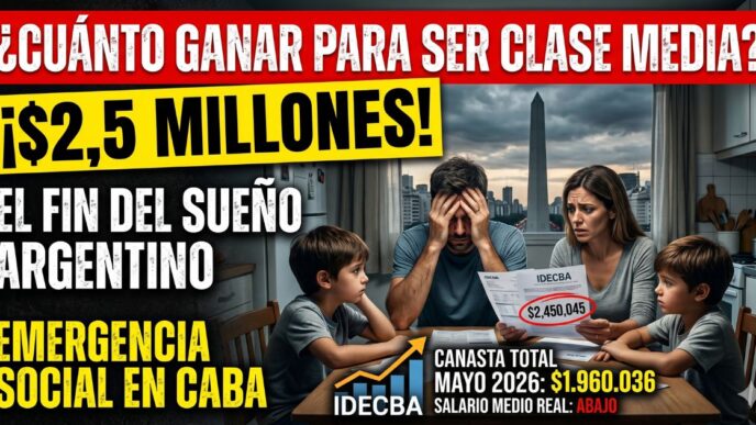 Familia porteña angustiada mirando los nuevos montos del IDECBA. El sueldo para ser clase media en CABA supera los 2,4 millones de pesos por el ajuste económico y la inflación.
