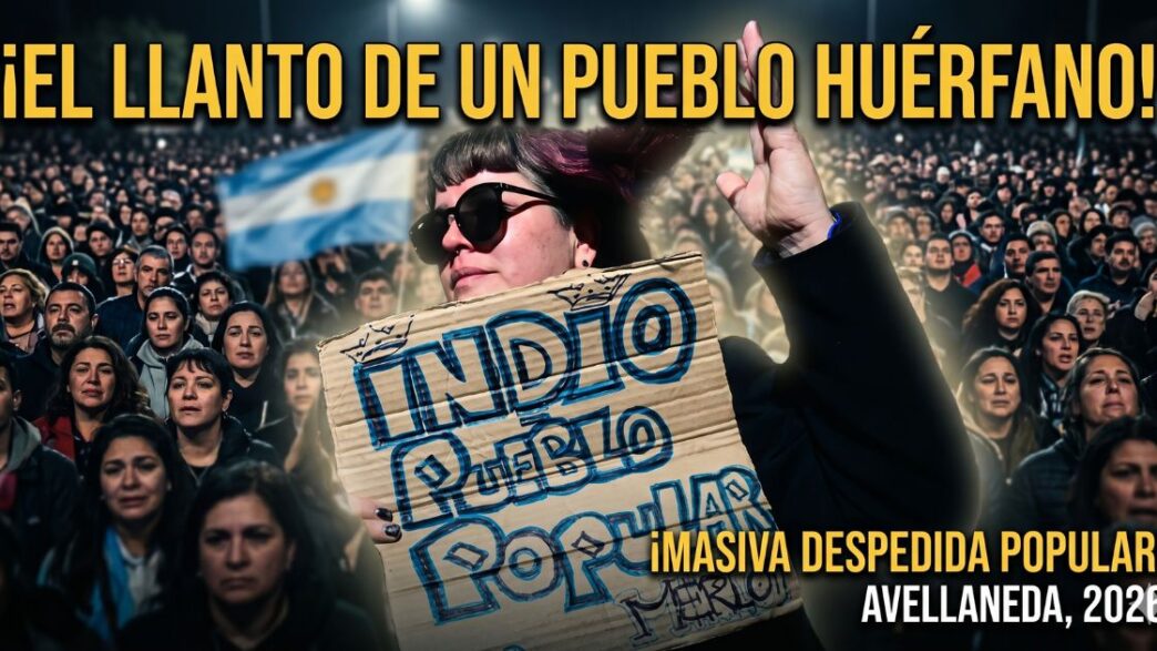 Multitud desconsolada en el velatorio masivo del Indio Solari en Avellaneda. Miles de argentinos lloran al ídolo popular con banderas y carteles, evidenciando la tristeza de un pueblo frente al desprecio y la insensibilidad del gobierno de Javier Milei.