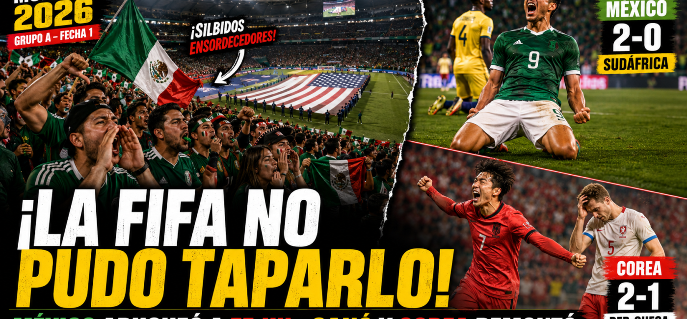 Hinchas de México abuchean la bandera de Estados Unidos durante el Mundial 2026, junto a los triunfos de México y Corea del Sur.