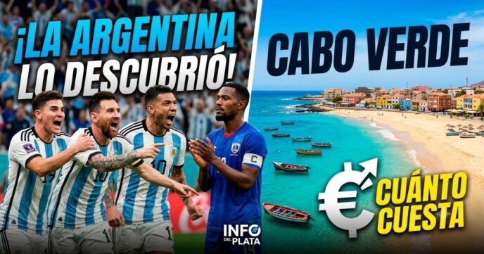 Jugadores de la Selección Argentina festejando y playas paradisíacas de Cabo Verde con información de precios de turismo tras el Mundial 2026.