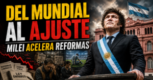 Javier Milei frente a la Casa Rosada en una miniatura sobre el ajuste de Milei tras el Mundial y el avance de nuevas reformas.