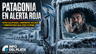 Camionero atrapado por una tormenta de nieve en la Patagonia, con rutas colapsadas y temperaturas bajo cero.