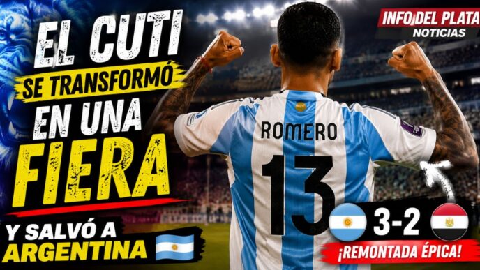 Cuti Romero de espaldas con la camiseta argentina tras la remontada 3 a 2 frente a Egipto en el Mundial 2026.