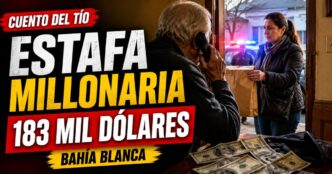 Miniatura sobre estafa millonaria en Bahía Blanca: un adulto mayor fue engañado por teléfono bajo la modalidad cuento del tío y le robaron 183 mil dólares.