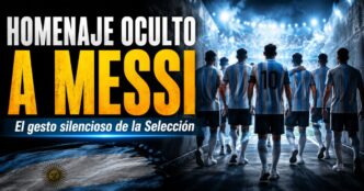Miniatura de la Selección Argentina caminando de espaldas hacia el estadio con el texto Homenaje oculto a Messi, en referencia al gesto silencioso del plantel durante el Mundial.