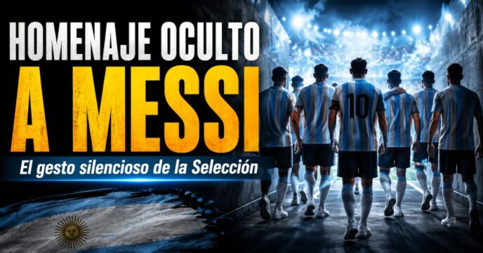 Miniatura de la Selección Argentina caminando de espaldas hacia el estadio con el texto Homenaje oculto a Messi, en referencia al gesto silencioso del plantel durante el Mundial.