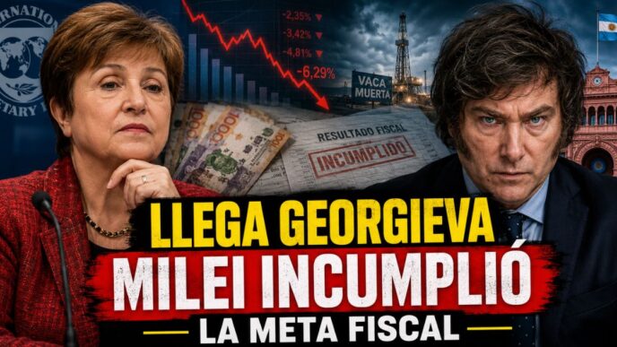 Kristalina Georgieva y Javier Milei ante el incumplimiento de la meta fiscal acordada con el FMI.