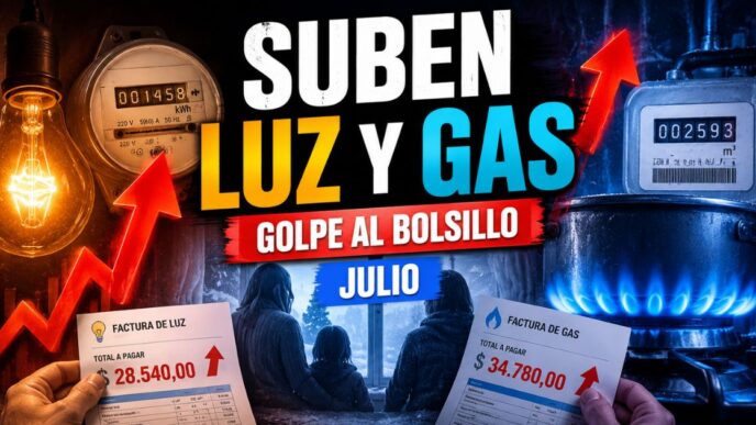 Miniatura sobre el aumento de luz y gas en julio, con facturas más caras, flechas en alza y fuerte impacto en el bolsillo de los hogares.