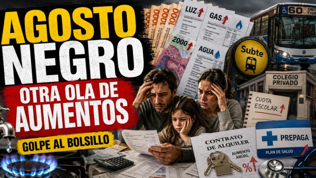 Agosto negro: aumentos en colectivos, alquileres, colegios, gas, agua y prepagas golpean el bolsillo argentino.