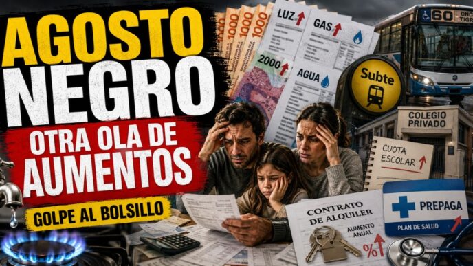 Agosto negro: aumentos en colectivos, alquileres, colegios, gas, agua y prepagas golpean el bolsillo argentino.