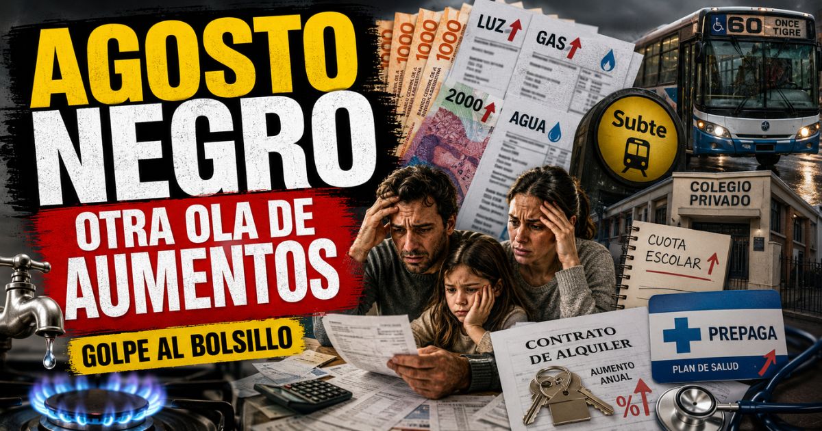 Agosto negro: aumentos en colectivos, alquileres, colegios, gas, agua y prepagas golpean el bolsillo argentino.