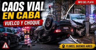 Caos vial en CABA: auto volcado en Flores y otro vehículo chocado contra una columna