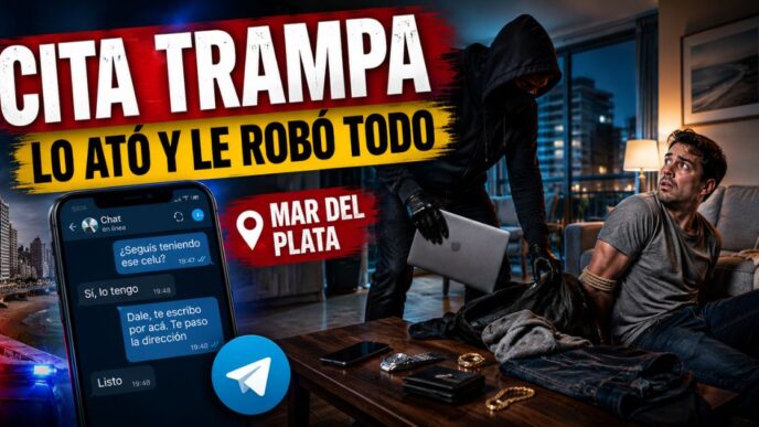 Cita trampa por Telegram en Mar del Plata: un hombre fue atado y asaltado dentro de su departamento.