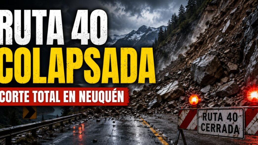 Derrumbe en la Ruta 40 de Neuquén con enormes rocas sobre la calzada y corte total en el tramo de los Siete Lagos.