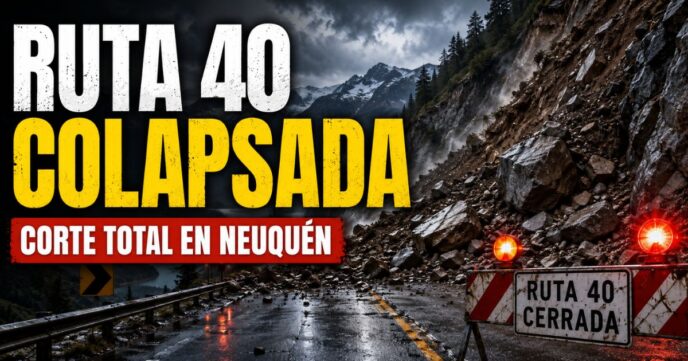 Derrumbe en la Ruta 40 de Neuquén con enormes rocas sobre la calzada y corte total en el tramo de los Siete Lagos.
