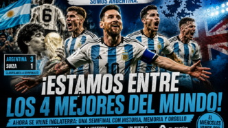Portada deportiva de Info del Plata sobre la clasificación de Argentina a semifinales tras vencer 3 a 1 a Suiza y la previa del partido ante Inglaterra.