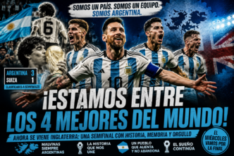 Portada deportiva de Info del Plata sobre la clasificación de Argentina a semifinales tras vencer 3 a 1 a Suiza y la previa del partido ante Inglaterra.