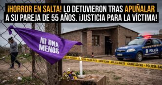 Miniatura sensacionalista sobre el brutal femicidio en Salta. Primer plano de un pañuelo morado "Ni Una Menos" y una vela encendida ante la escena del crimen acordonada con cinta policial. Fondo con patrullero y policía. Titular dramático en amarillo y blanco: "¡HORROR EN SALTA! APUÑALÓ A SU PAREJA DE 55 AÑOS. ¡JUSTICIA PARA LA VÍCTIMA!".