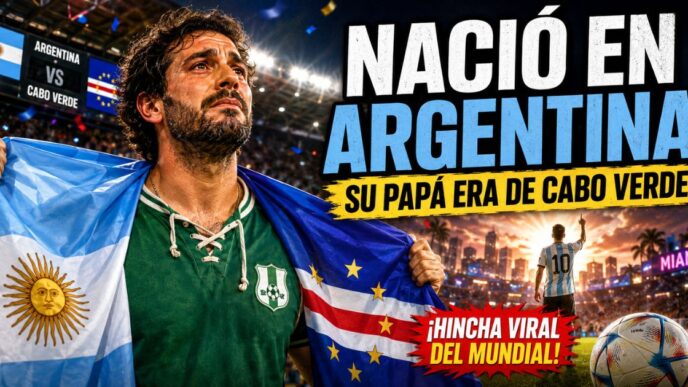 Hincha argentino con raíces en Cabo Verde emociona al Mundial 2026 con las banderas de Argentina y Cabo Verde.