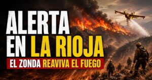 Incendio en La Rioja con brigadistas, avión hidrante y fuertes llamas bajo alerta por viento zonda.