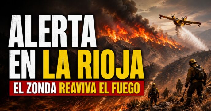 Incendio en La Rioja con brigadistas, avión hidrante y fuertes llamas bajo alerta por viento zonda.