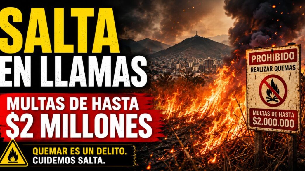 Incendios en Salta con pastizales en llamas y advertencia de multas de hasta 2 millones de pesos por realizar quemas.