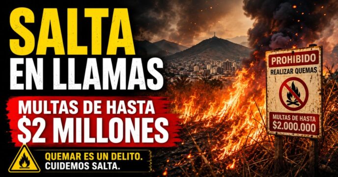 Incendios en Salta con pastizales en llamas y advertencia de multas de hasta 2 millones de pesos por realizar quemas.