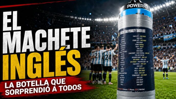 Botella de Jordan Pickford con el machete de penales de Argentina tras el triunfo ante Inglaterra en el Mundial 2026.