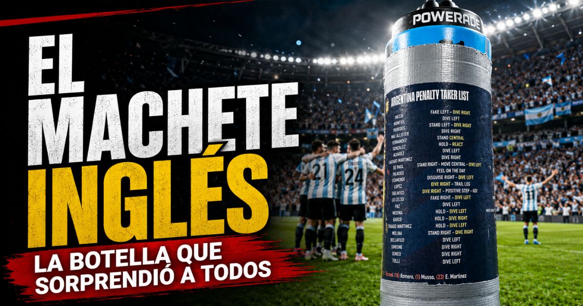 Botella de Jordan Pickford con el machete de penales de Argentina tras el triunfo ante Inglaterra en el Mundial 2026.