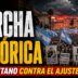 Marcha histórica de San Cayetano contra el ajuste de Javier Milei, con una multitud, banderas argentinas y reclamos por pan, trabajo, techo y dignidad.