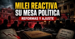 Mesa política de Milei reunida para impulsar reformas, ajuste económico y cambios en el Congreso.