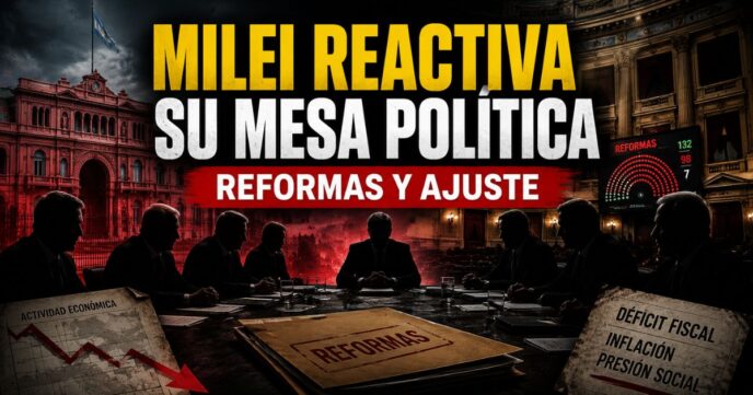 Mesa política de Milei reunida para impulsar reformas, ajuste económico y cambios en el Congreso.