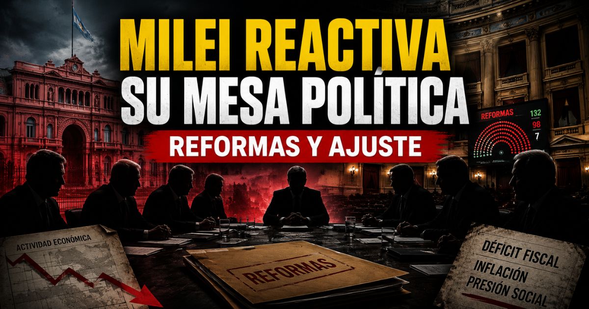 Mesa política de Milei reunida para impulsar reformas, ajuste económico y cambios en el Congreso.
