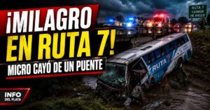 Micro caído de un puente en la Ruta 7, en Carmen de Areco, tras un grave accidente con 20 heridos.