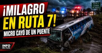 Micro caído de un puente en la Ruta 7, en Carmen de Areco, tras un grave accidente con 20 heridos.