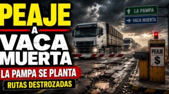 Camiones rumbo a Vaca Muerta atraviesan una ruta destruida de La Pampa ante el proyecto de cobrarles peaje.