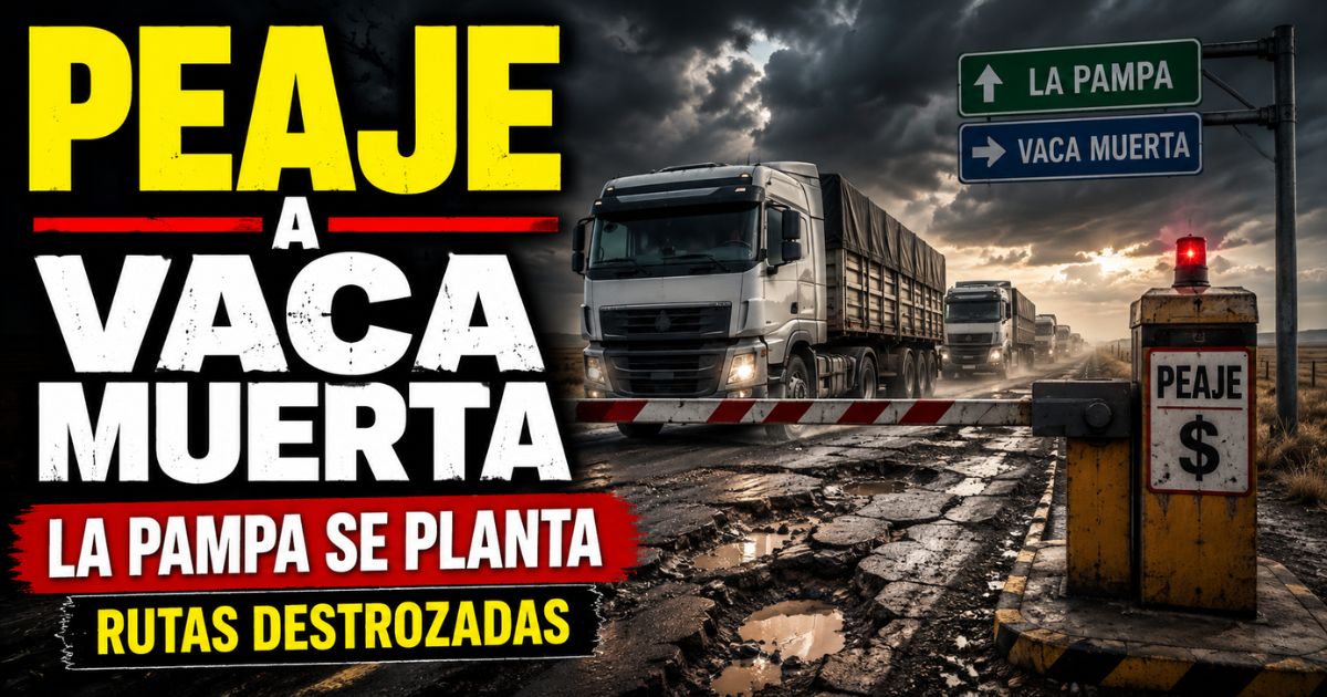 Camiones rumbo a Vaca Muerta atraviesan una ruta destruida de La Pampa ante el proyecto de cobrarles peaje.