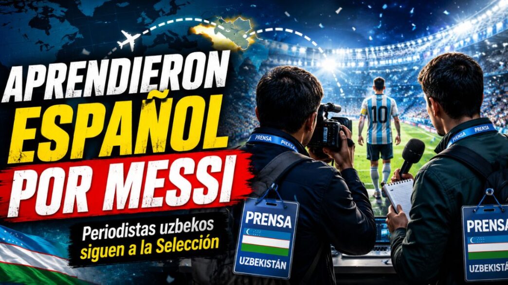 Miniatura viral sobre periodistas de Uzbekistán que aprendieron español por Messi y siguen a la Selección Argentina en el Mundial 2026.